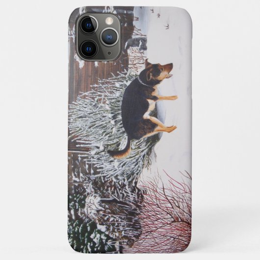 Wintersneeuwscène met schattige zwarte en geelbrui Case-Mate iPhone case (Achterkant)