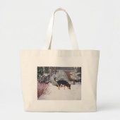 Wintersneeuwscène met schattige zwarte en geelbrui grote tote bag (Voorkant)