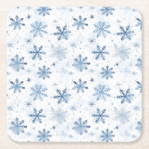 Wintersneeuwvlok waterverf vierkante kartonnen onderzetter