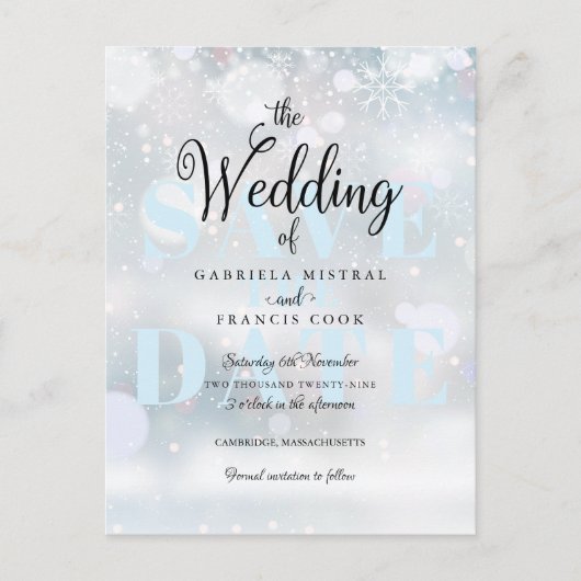 Wintersneeuwvlokken Bewaar de Datum Aankondigingskaart (Voorkant)