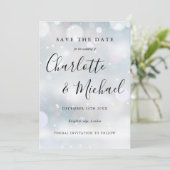 Wintersneeuwvlokken Elegante Script Save the Date (Staand voorkant)