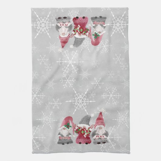 Wintersneeuwvlokken kabouters houden van Joy Peace Theedoek (Verticaal)