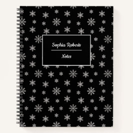 Wintersneeuwvlokken modern patroon zwart notitieboek