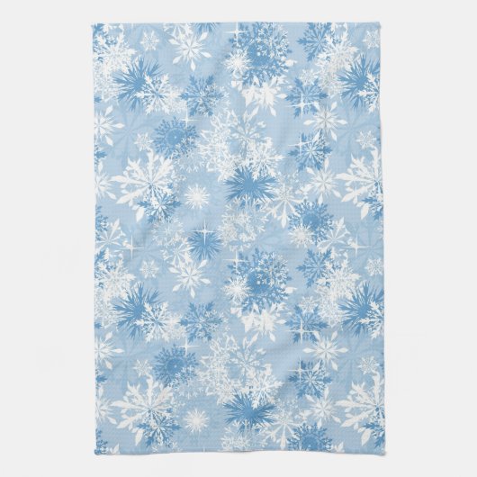 Wintersneeuwvlokken op blauw theedoek (Verticaal)