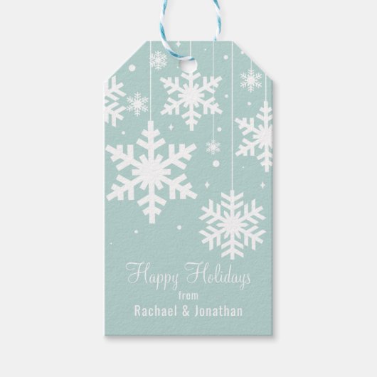 Wintersneeuwvlokken op Bleek blauw Cadeaulabel (Voorkant)