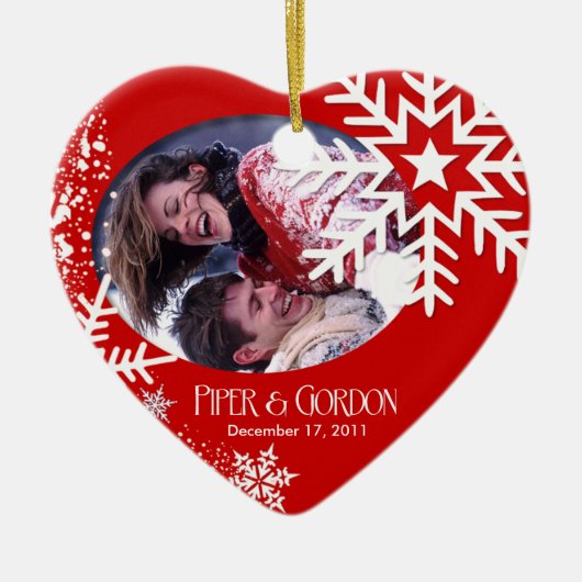 Wintersneeuwvlokken (rood) Fotoversiering Keramisch Ornament (Voorkant)