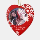 Wintersneeuwvlokken (rood) Fotoversiering Keramisch Ornament (Links)