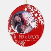 Wintersneeuwvlokken (rood) Fotoversiering Keramisch Ornament (Links)