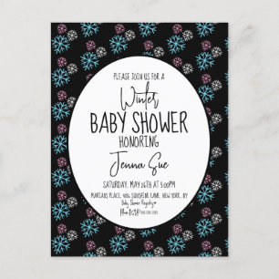 Wintersneeuwvlokken Roze Blauw Baby shower Zwart Briefkaart