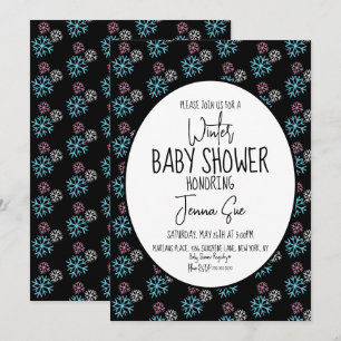 Wintersneeuwvlokken Roze Blauw Baby shower Zwart Kaart