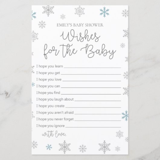 Wintersnowflake Baby shower Game, AFGEDRUKT (Voorkant)