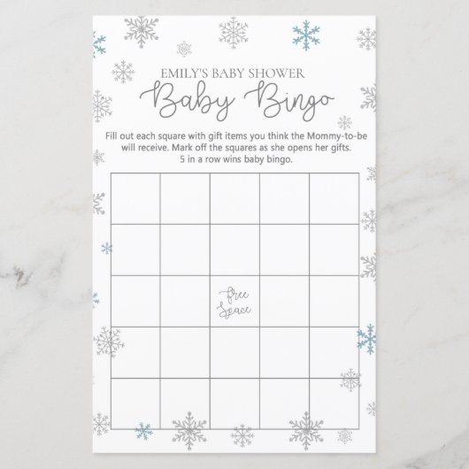 Wintersnowflake Baby shower Game, AFGEDRUKT (Voorkant)