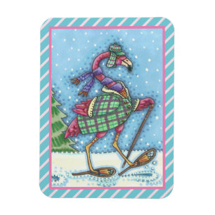 WINTERSNOWSHOES, PINK FLAMINGO CHRISTMAS MAGNET MAGNEET