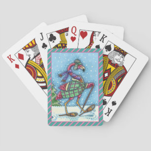 WINTERSNOWSHOES, PINKFLAMINGO, KUTE CHRISTMAS POKERKAARTEN