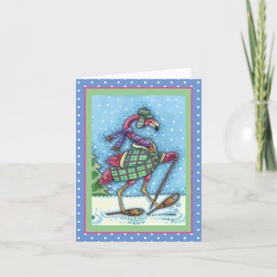 WINTERSNOWSHOES, PLAID COAT PINK FLAMINGO Blank Feestdagen Kaart
