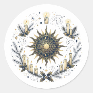 Wintersolstitium Zonnewiel met Kaarsen Ronde Sticker