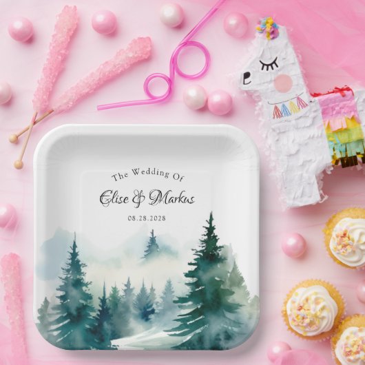 Wintersparren Kerstboom landschap bruiloft Papieren Bordje (Feest)