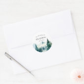 Wintersparren Kerstboom landschap bruiloft Ronde Sticker (Envelop)