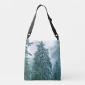 wintersparren met sneeuw crossbody tas (Achterkant)
