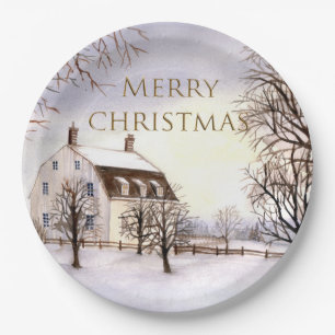 Winterspelen in New England Waterverf Painting Papieren Bordje