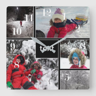 Winterspelen met kinderen sneeuw aanpasbare tekst vierkante klok