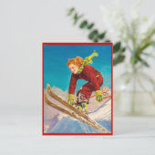 wintersport, bergafwaarts briefkaart (Staand voorkant)