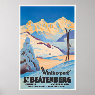Wintersport in Beatenberg Zwitserland Vintage Poster