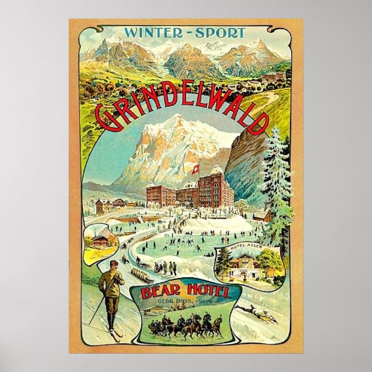 Wintersport in Grindelwald, Zwitserland, mozaïek Poster (Voorkant)