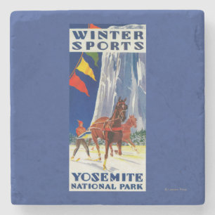 Wintersport in Yosemite Poster Yosemite, CA Stenen Onderzetter