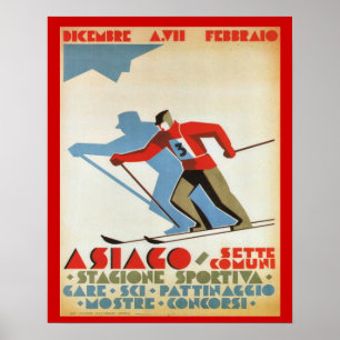 Wintersport, Italië Post Asiaco Ski Poster