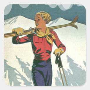  wintersport - Klaar om te skiën Vierkante Sticker
