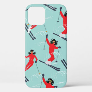 Wintersport naadloos patroon. Jonge mooie vrouw iPhone 12 Hoesje