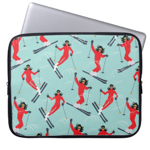 Wintersport naadloos patroon. Jonge mooie vrouw Laptop Sleeve