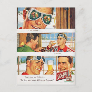  wintersport, reclame voor bier briefkaart