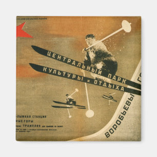 wintersport, Russisch poster Magneet