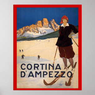 wintersport, Ski Italië, Cortina d'Ampezzo Poster