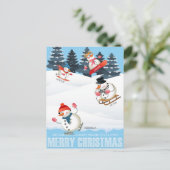 Wintersport Snowmen Illustratie Kerstmis Feestdagenkaart (Staand voorkant)