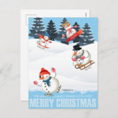 Wintersport Snowmen Illustratie Kerstmis Feestdagenkaart (Voorkant / Achterkant)