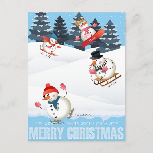 Wintersport Snowmen Illustratie Kerstmis Feestdagenkaart (Voorkant)