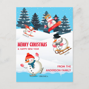 Wintersport Snowmen Illustratie Merry Kerstmis Feestdagenkaart