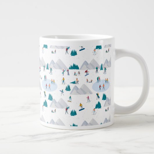 Wintersport Vakantie Fun Pattern Extra Grote Beker (Rechts)