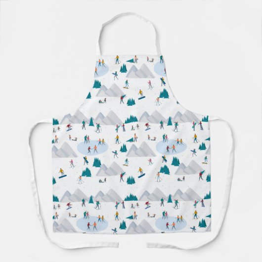 Wintersport Vakantie Fun Pattern Schort (Voorkant)