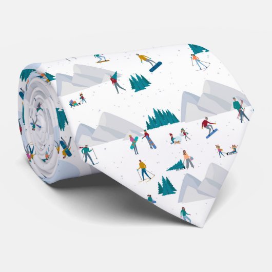 Wintersport Vakantie Fun Pattern Stropdas (Opgerold)