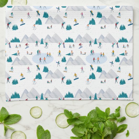 Wintersport Vakantie Fun Pattern Theedoek (Gevouwen)