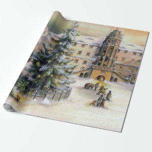 winterstad kerstboom cadeaupapier