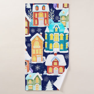 Winterstad met Victoriaans huizen. Kerstthema Badhanddoek