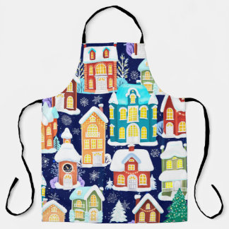 Winterstad met Victoriaans huizen. Kerstthema Schort