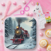 winterstoomlocomotief papieren bordje (Feest)