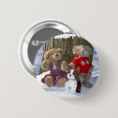 Winterstudies met jongen ronde button 5,7 cm (Voorkant /achterkant)