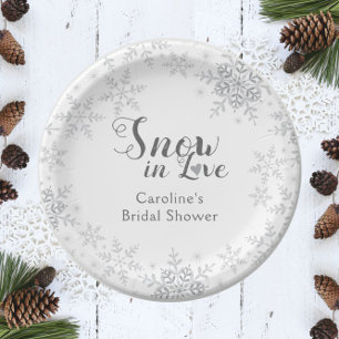 Wintersvlokken Sneeuw in Love Bruidsdouche Papieren Bordje